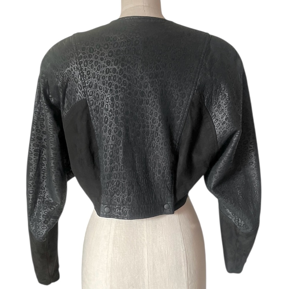 Vakko Neiman Marcus Cropped Leather Jacket Vintage Black - Picture 14 of 16
